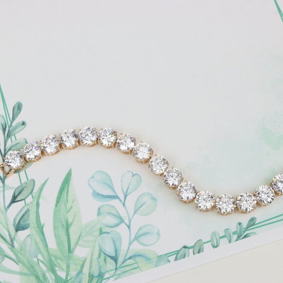 "Rose Gold Plated Brass Bracelet with Large Sparkling Round Stones, XPBL0925 - Picture 2 of 12